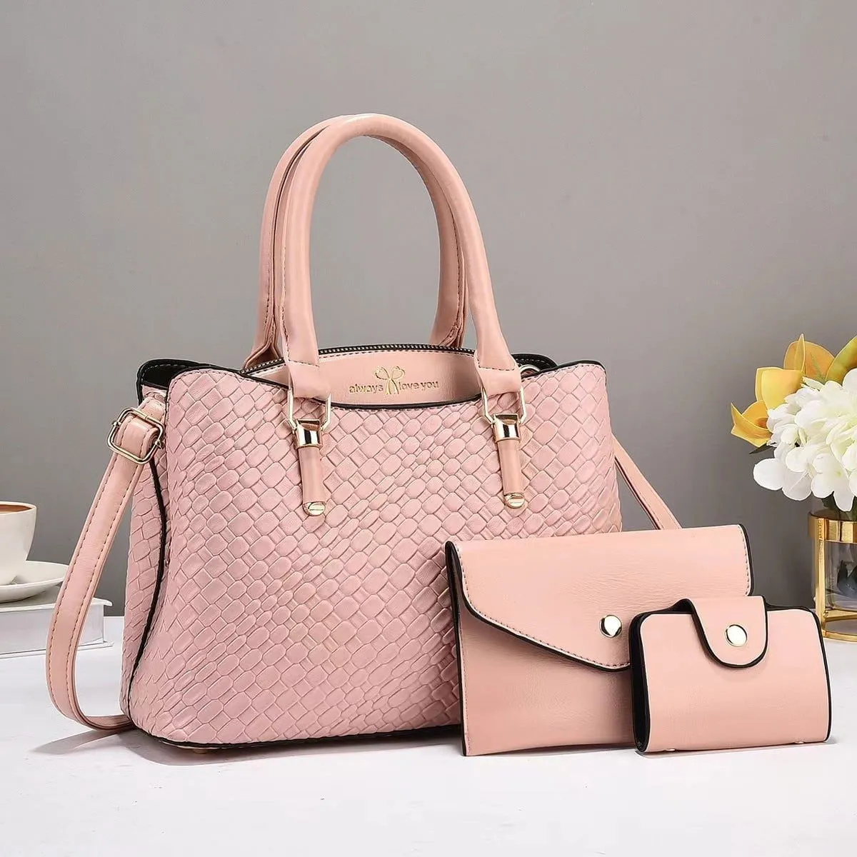 LovelyRLovely Woven Texture Three-piece Handbag Set