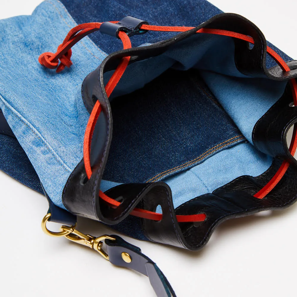 LPOL x seventy   mochi Mia Bucket Bag in Denim & Red