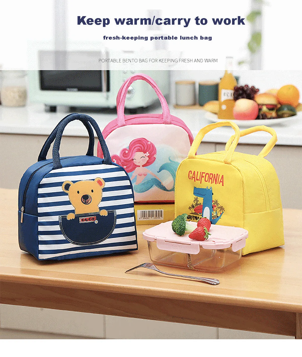 Lunch Box Insulated Bag Soft Leakproof Lunch Bag for Kids Men Women, Durable Thermal Lunch Pail for School Work Office | Fit 6 Cans- Blue Dinosaur