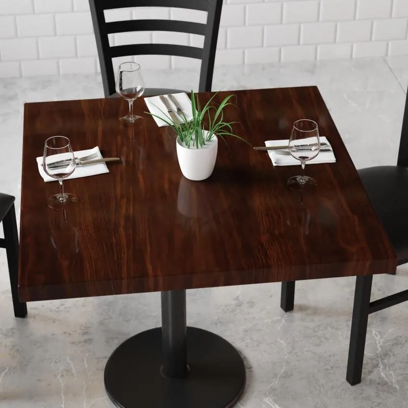 Luxe Walnut Extra Thick Poly Resin Restaurant Table Tops Indoor Use