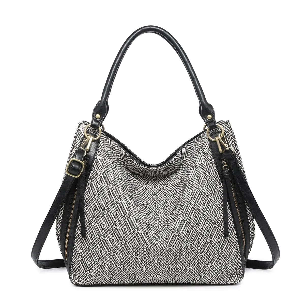 M1860DIA Diamond Print Tote w/ 2 Side Pockets