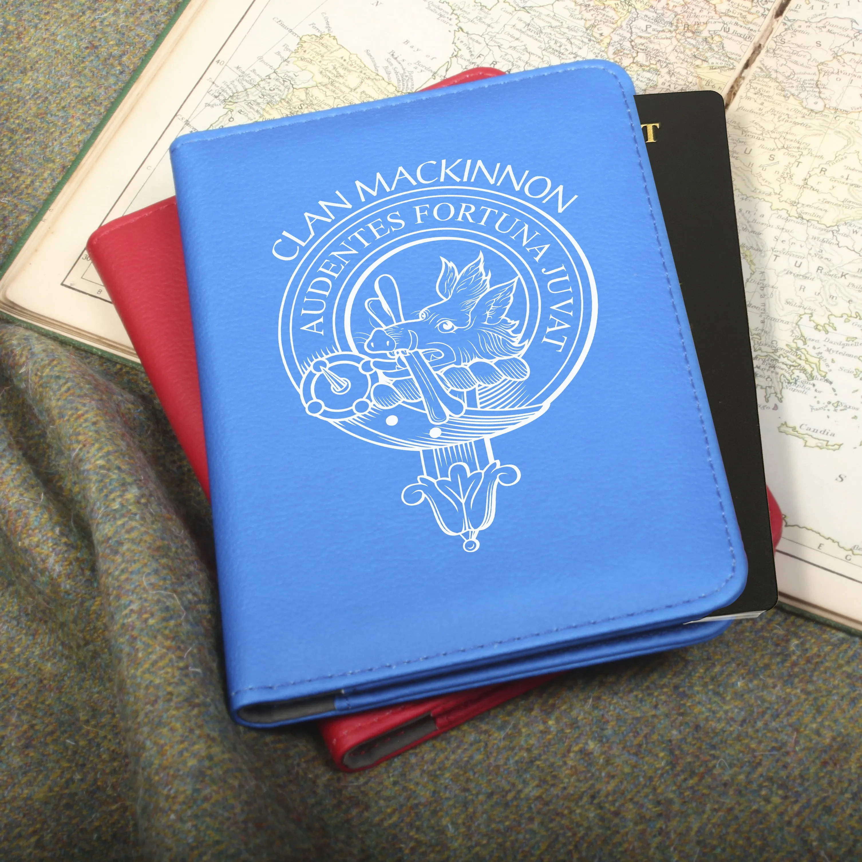 MacKinnon Clan Crest Leather Passport Cover