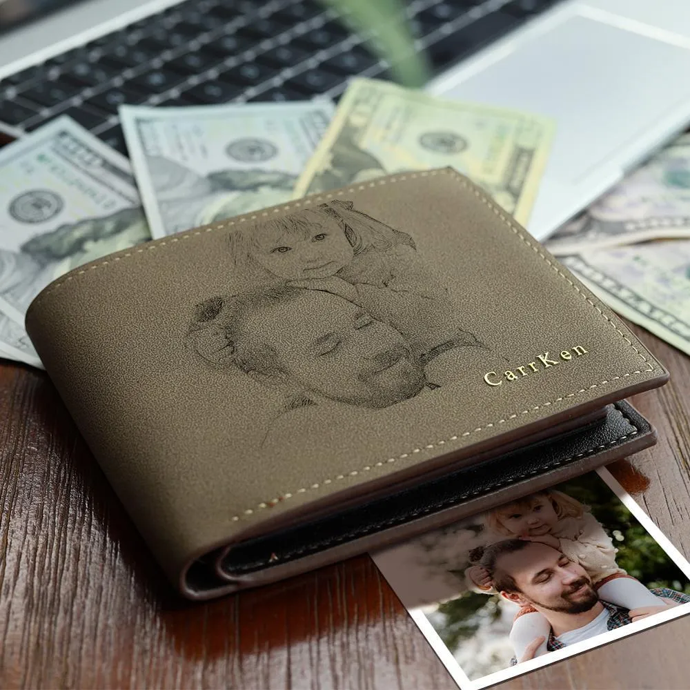 Memorable Gift Men's Custom Photo Wallet - Brown Leather