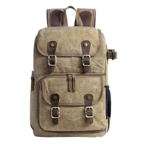 Men's Vintage Explorer Canvas Photographer 'Buckle and Brass' Large Travel Backpack