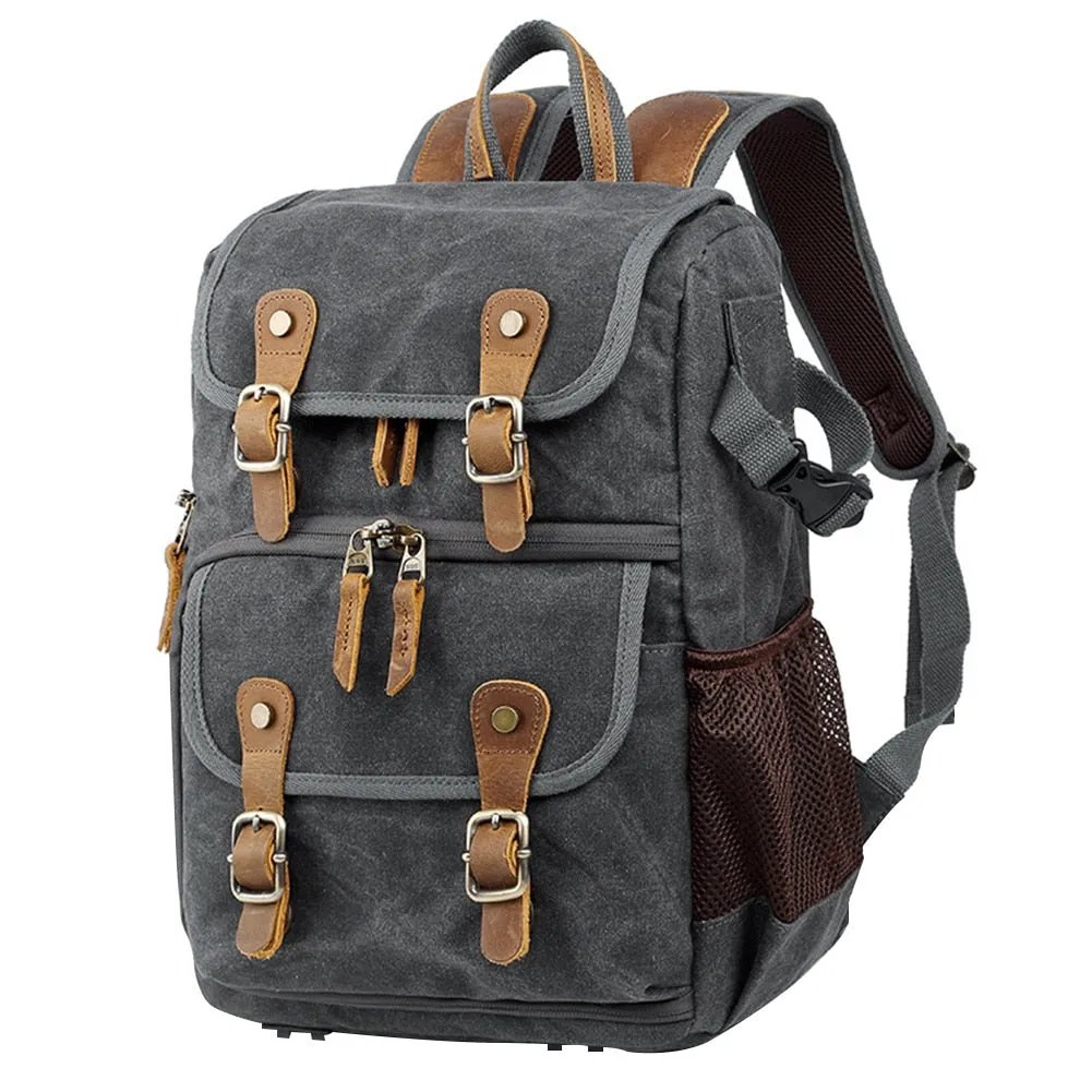 Men's Vintage Explorer Canvas Photographer 'Buckle and Brass' Large Travel Backpack