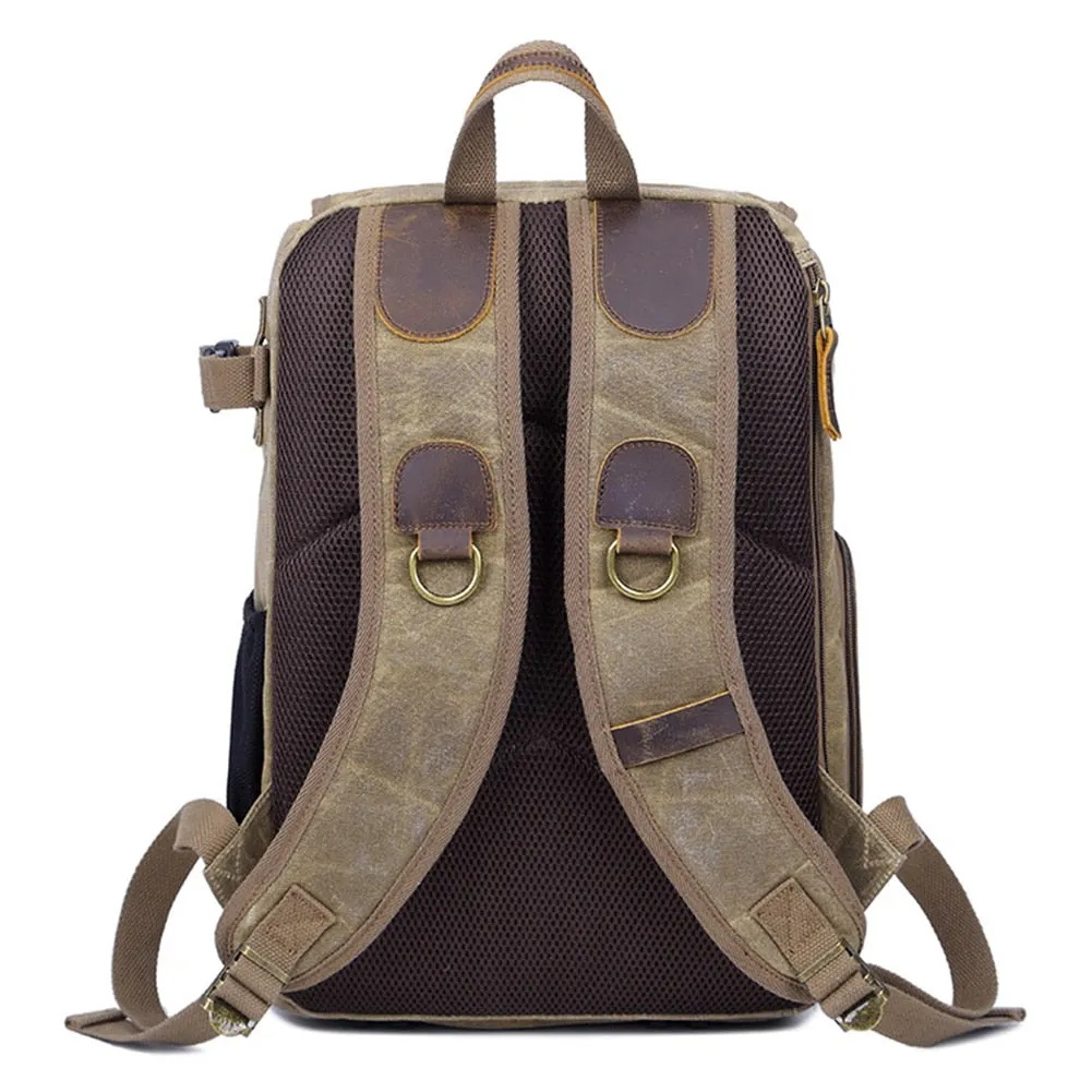 Men's Vintage Explorer Canvas Photographer 'Buckle and Brass' Large Travel Backpack