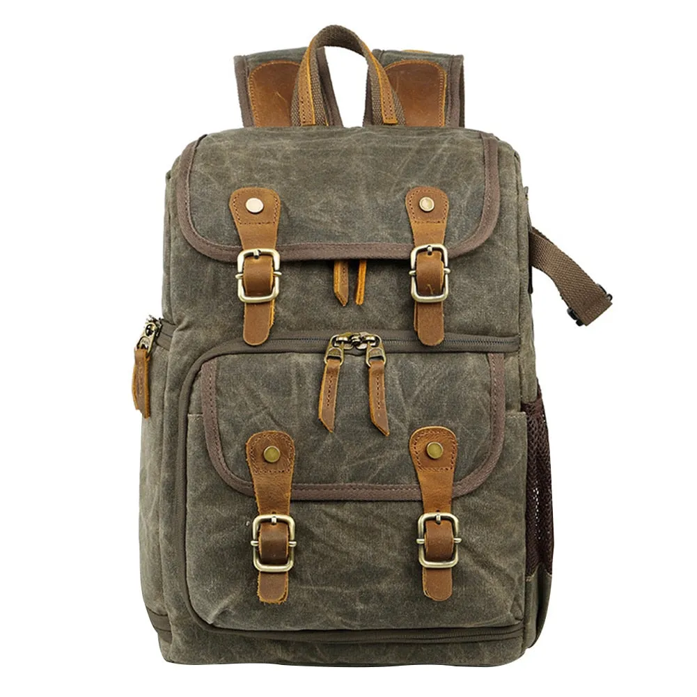 Men's Vintage Explorer Canvas Photographer 'Buckle and Brass' Large Travel Backpack