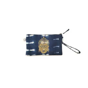 Mini Luxe Clutch with Wristlet: Blue Shibori