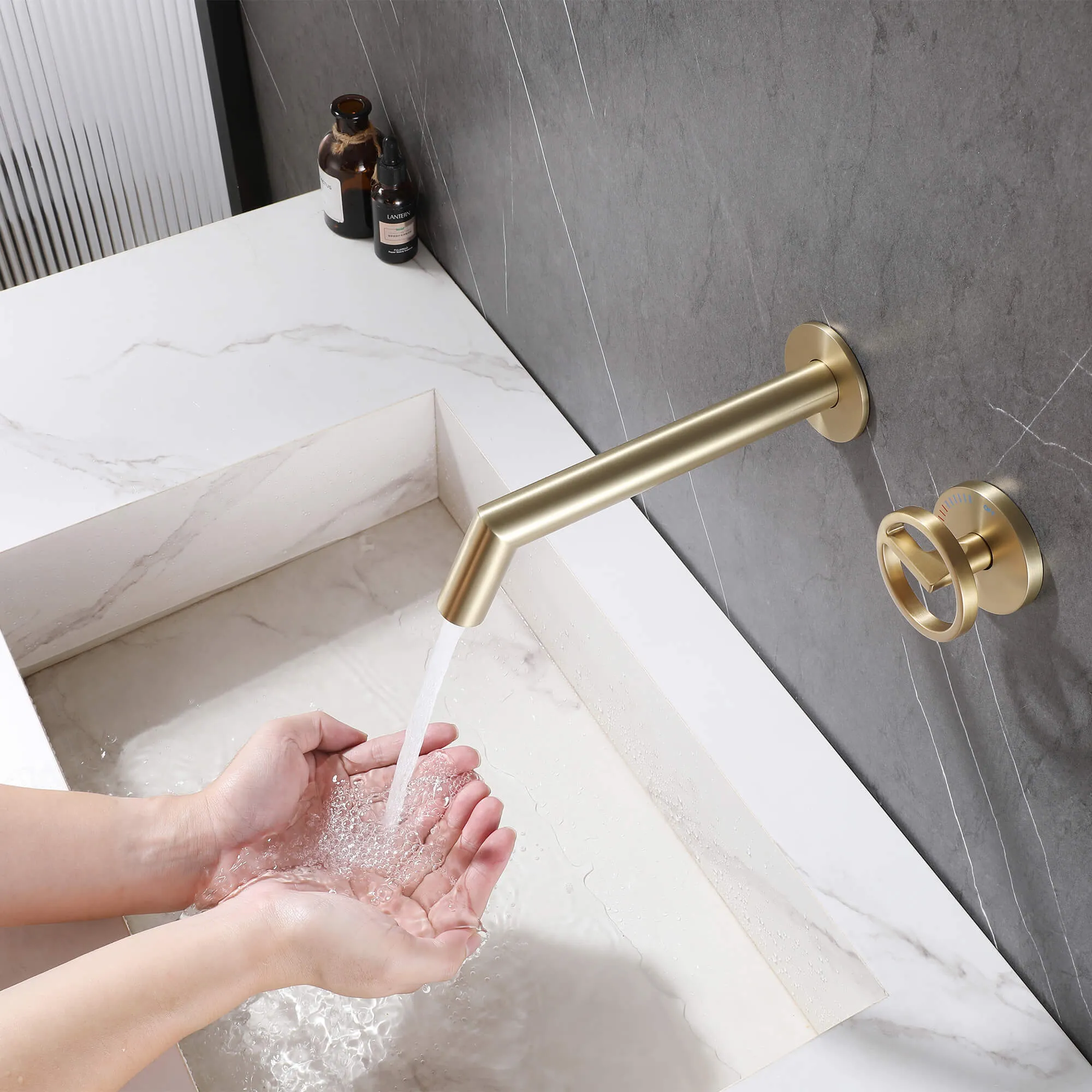 Modern Bathroom Design Wall Mount Bathroom Sink Faucet Brushed Gold JK0292