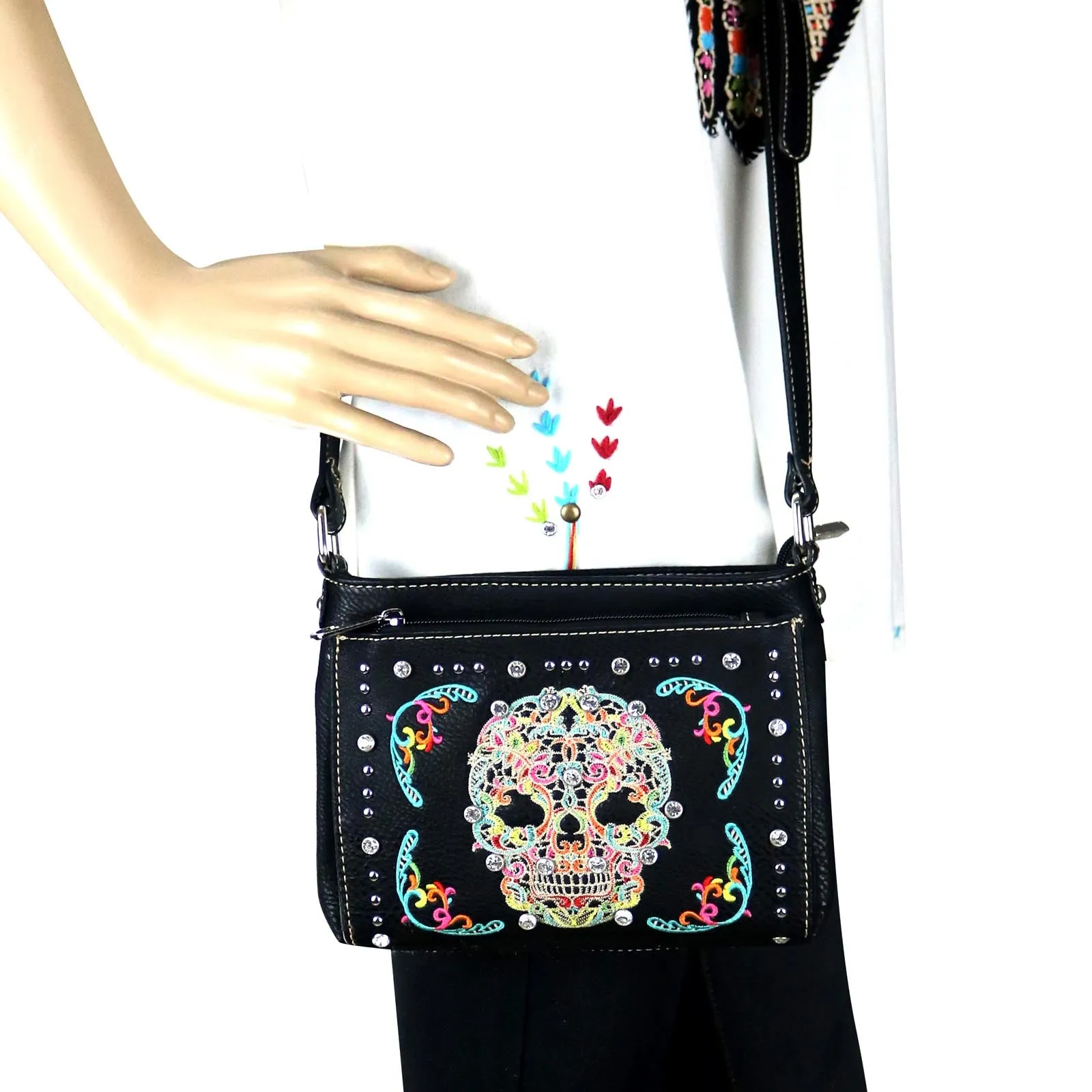 MW494-8362 Montana West Sugar Skull Collection Organizer Crossbody