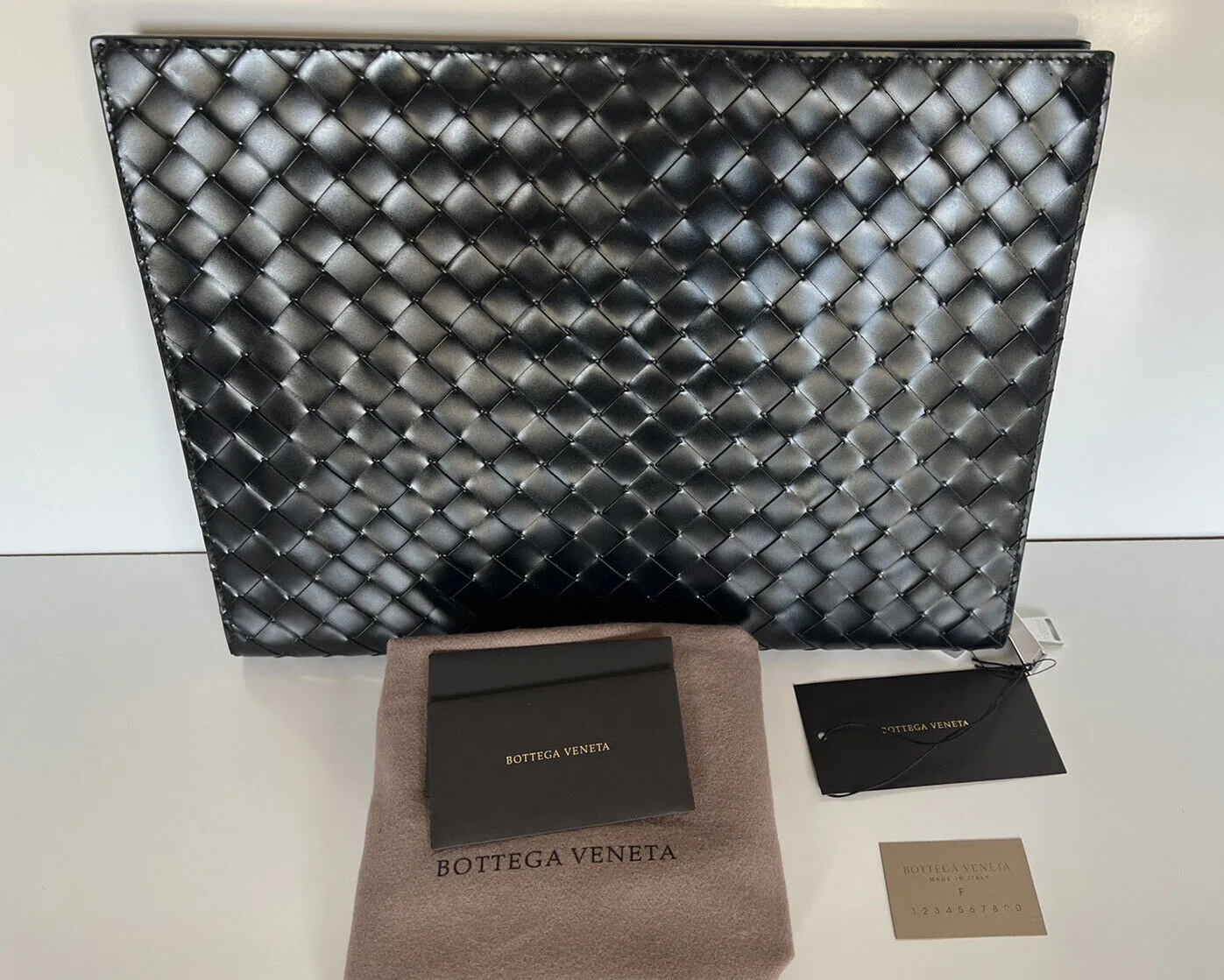 New $1900 Bottega Veneta Intrecciato Shiny Leather Document Case Black 592859