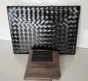 New $1900 Bottega Veneta Intrecciato Shiny Leather Document Case Black 592859