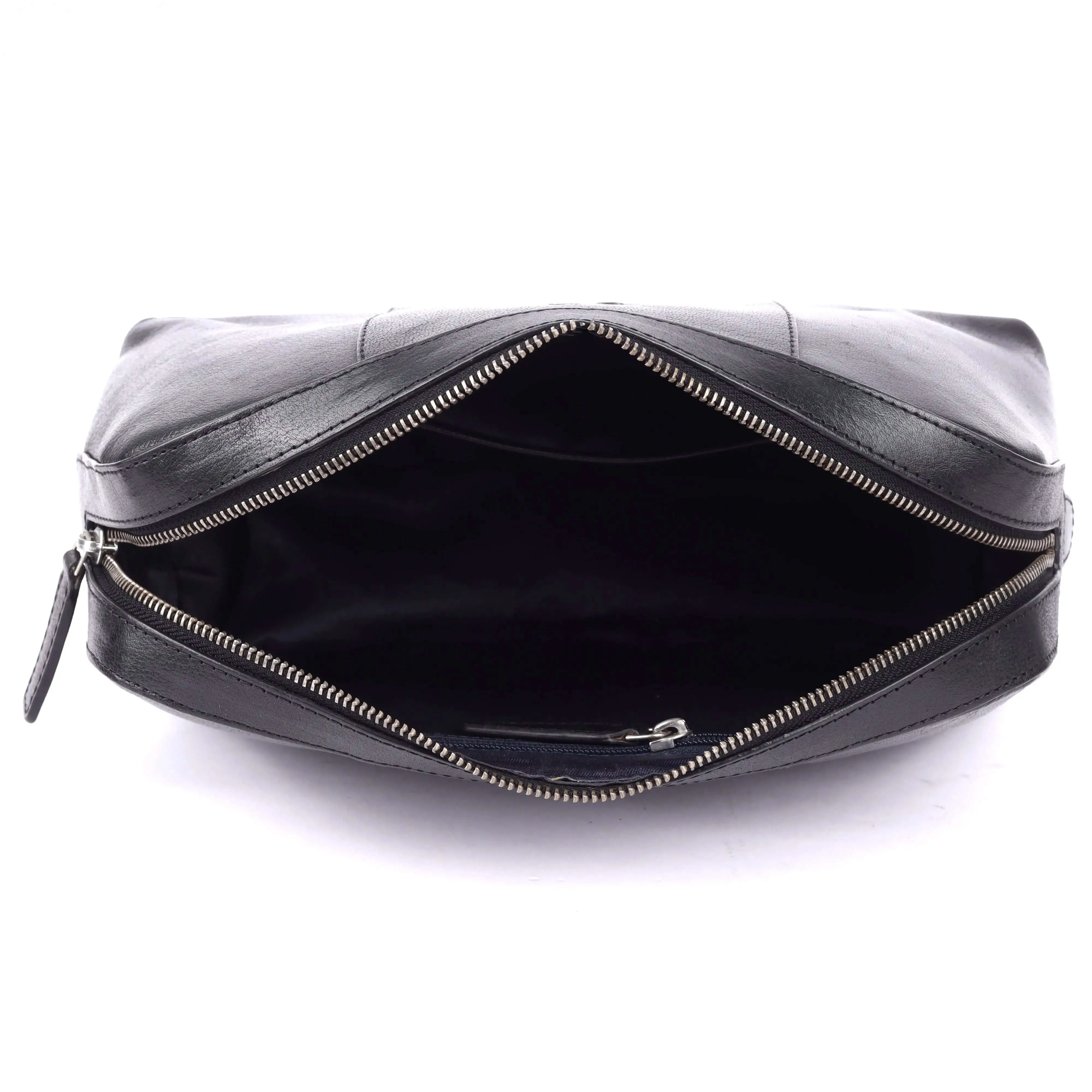 New Design Black Leather Wash Bag for Travel