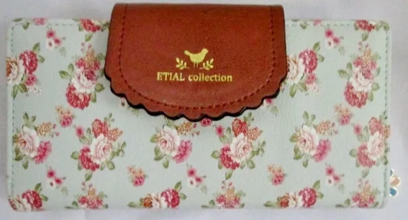 NEW ETIAL COLLECTION Continental Wallet Zip Case Pouch Bag Vintage BLUE FLORAL Organizer