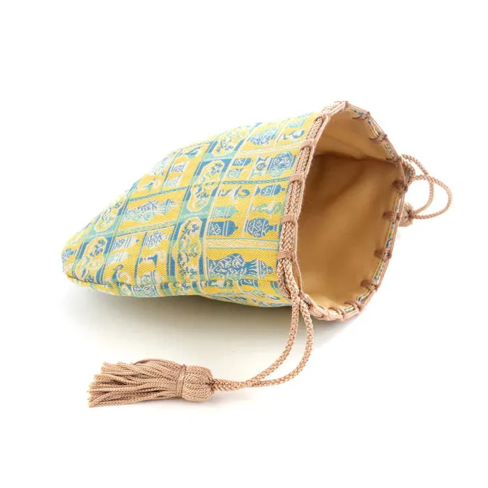 Nishijin-ori Small Drawstring Bag - Snake / Yellow -,  Made in Kyoto, Japan,  Japanese traditional craft purse