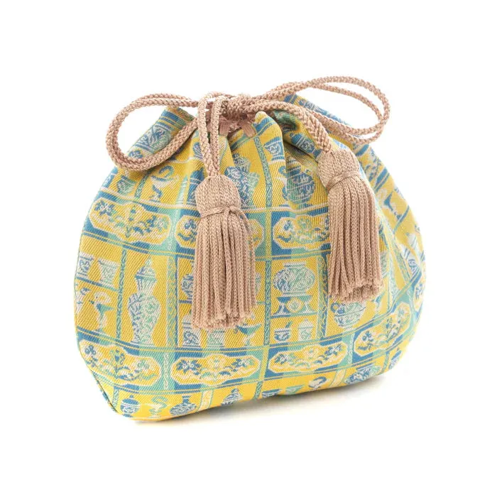 Nishijin-ori Small Drawstring Bag - Snake / Yellow -,  Made in Kyoto, Japan,  Japanese traditional craft purse