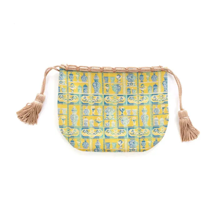 Nishijin-ori Small Drawstring Bag - Snake / Yellow -,  Made in Kyoto, Japan,  Japanese traditional craft purse