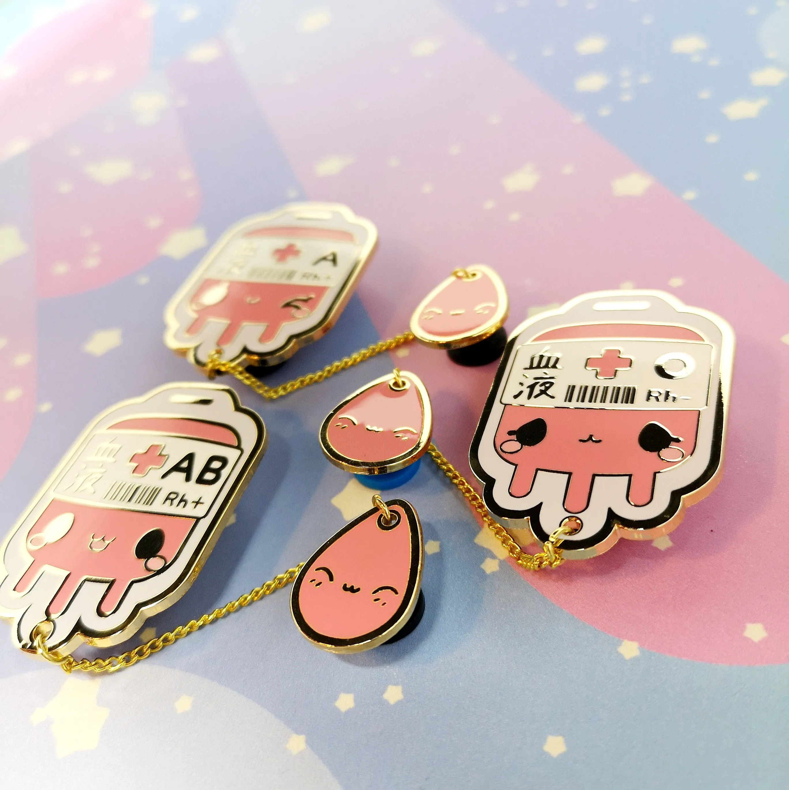 O- Negative Blood Bag -- Hard Enamel Collar Pin -- Kawaii Medical Pins Series