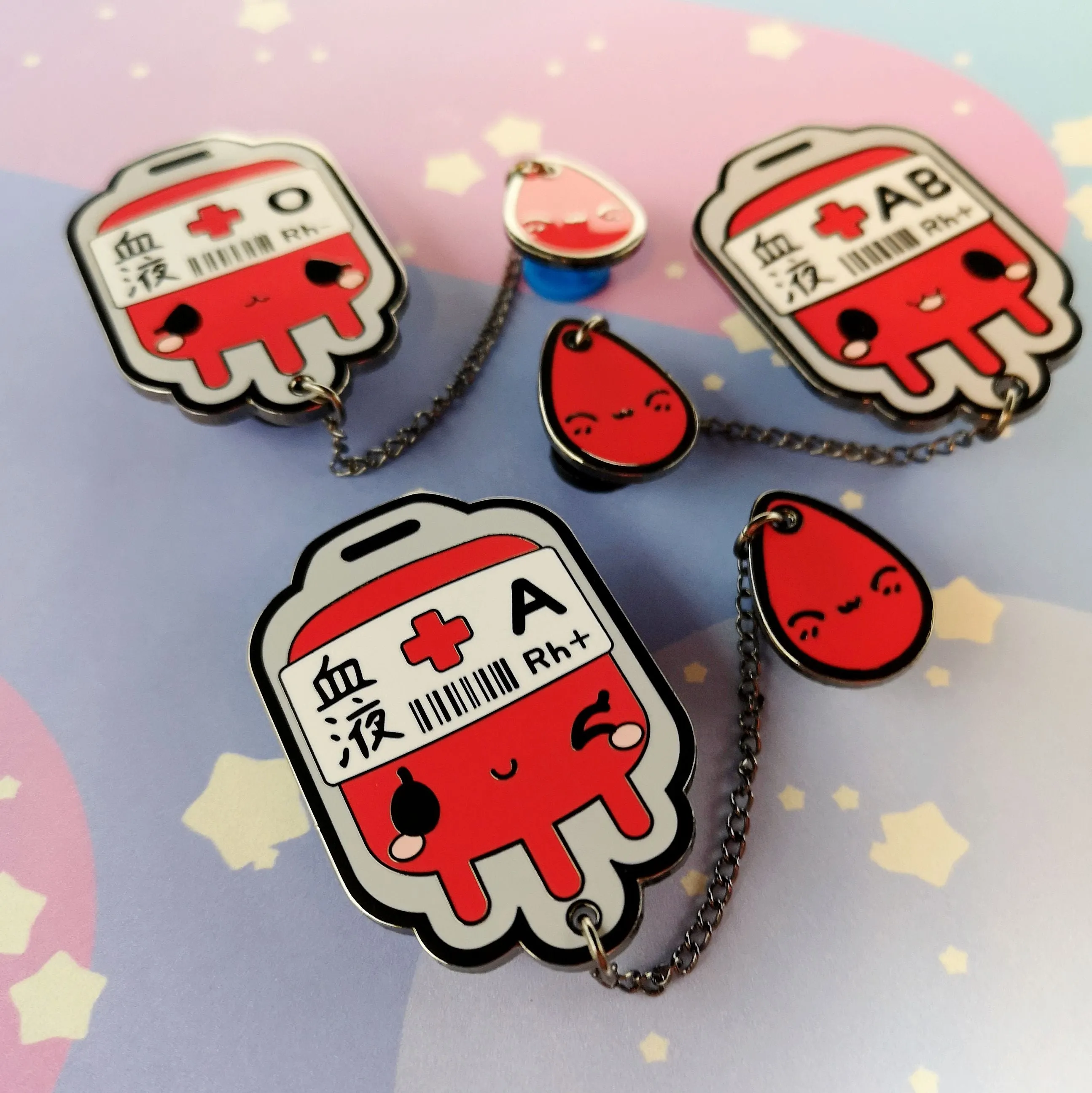 O- Negative Blood Bag -- Hard Enamel Collar Pin -- Kawaii Medical Pins Series