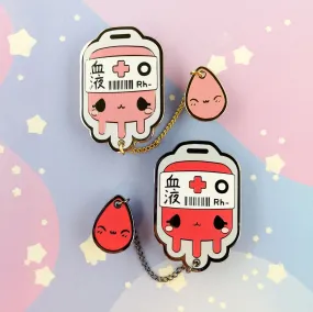 O- Negative Blood Bag -- Hard Enamel Collar Pin -- Kawaii Medical Pins Series