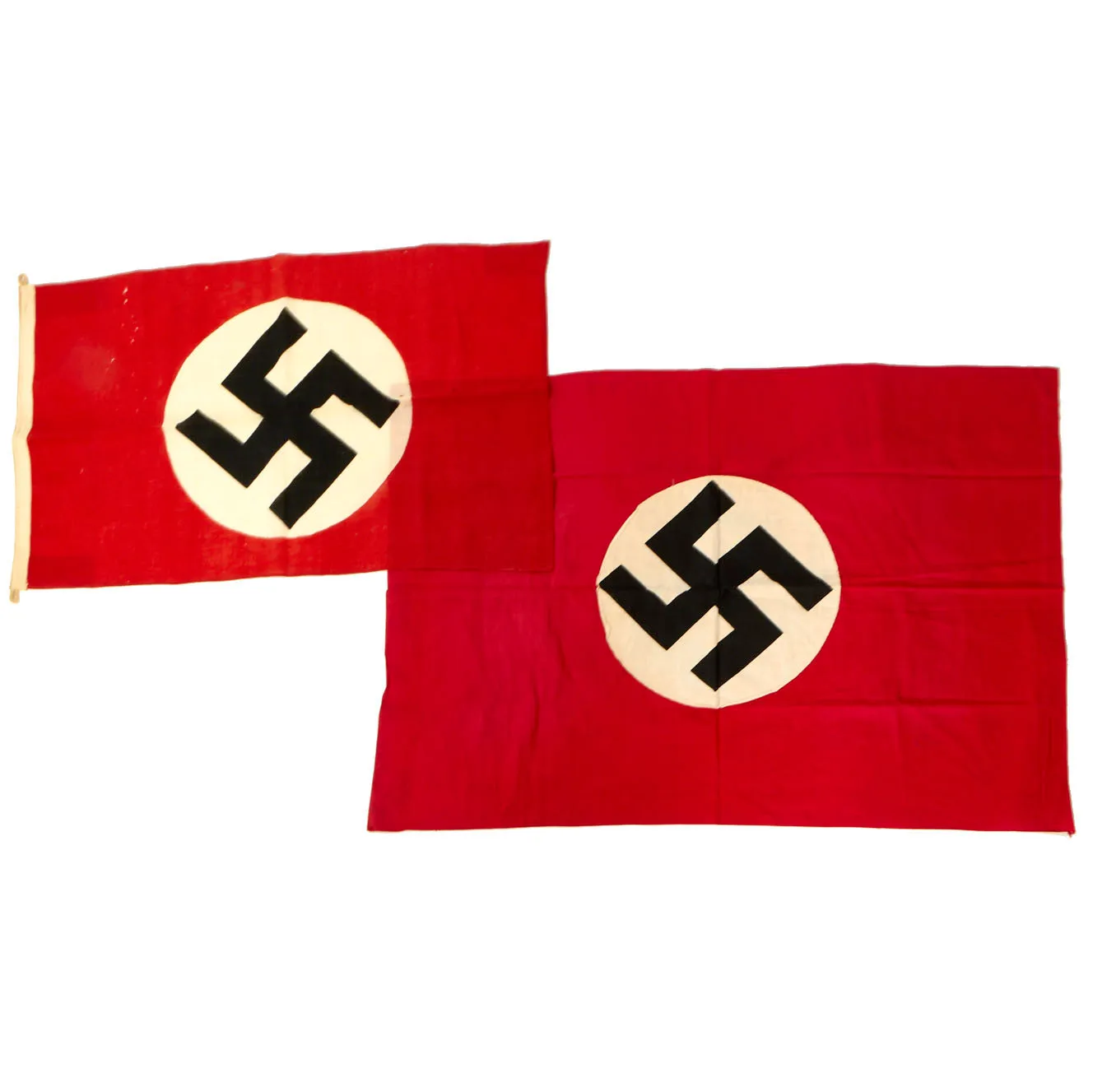 Original Set of Two German WWII NSDAP National Flags with USGI Bring Back Document - 22" x 37" & 30" x 45"