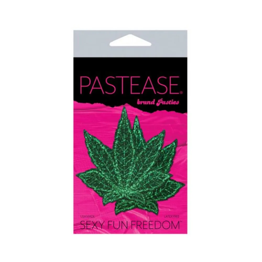 Pastease Glitter Marijuana Leaf Green Pasties O/S