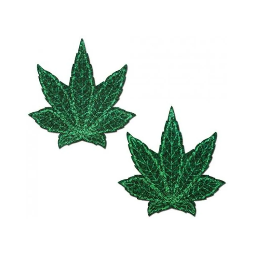 Pastease Glitter Marijuana Leaf Green Pasties O/S