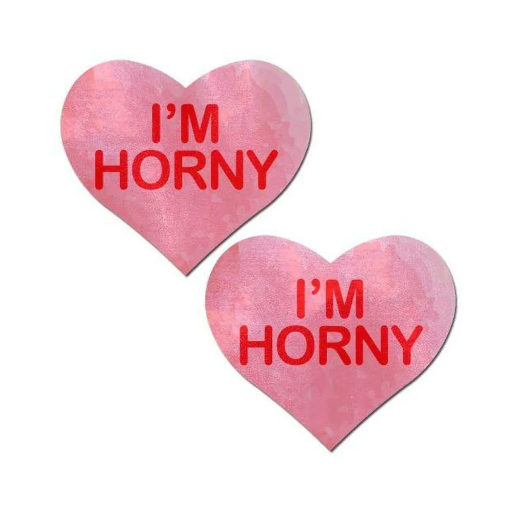 Pastease I'm Horny Heart Pasties Pink Red O/S