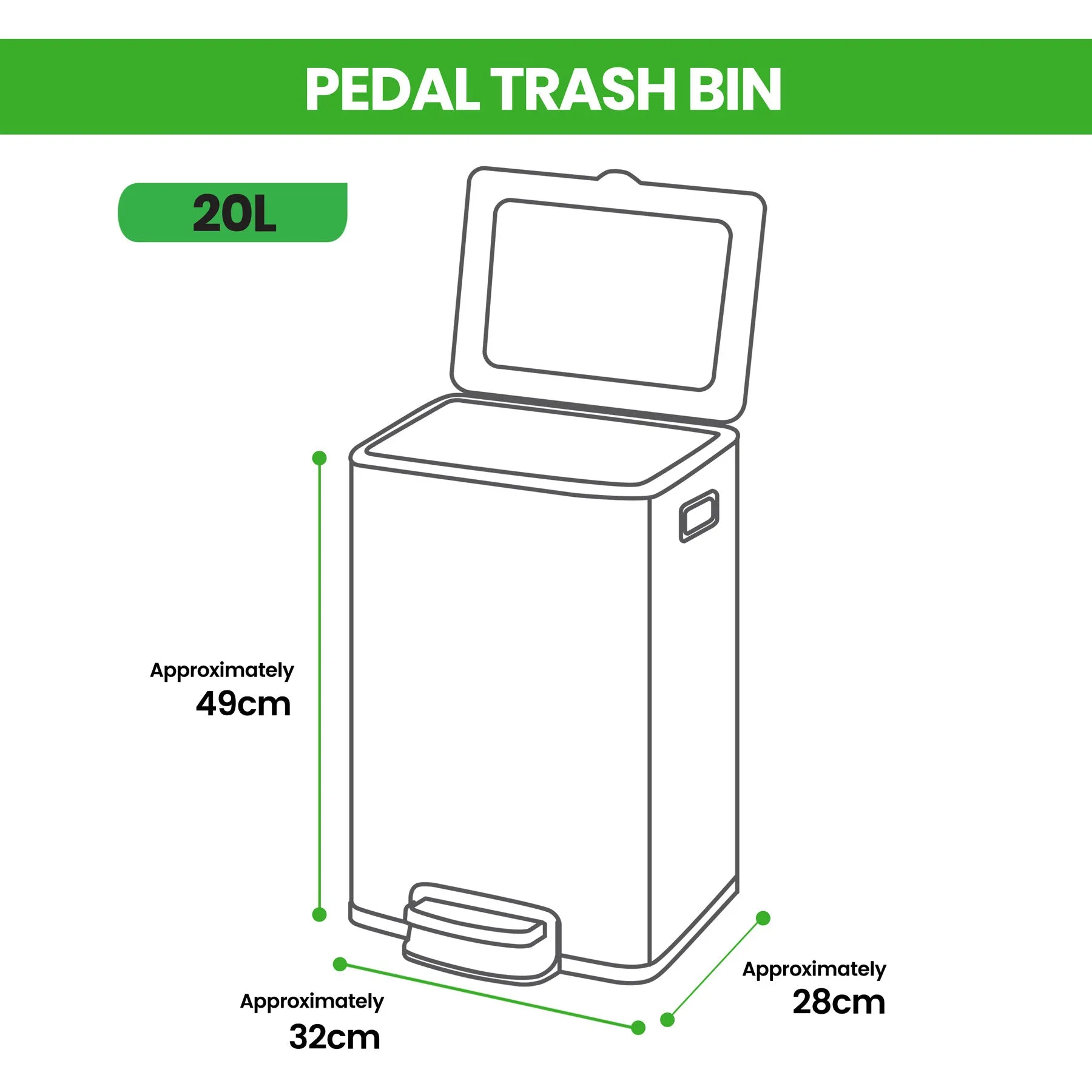 Pedal Trash Bin / Waste Bin / Dustbin with 1 Inner Bin 20L (Stainless Steel)