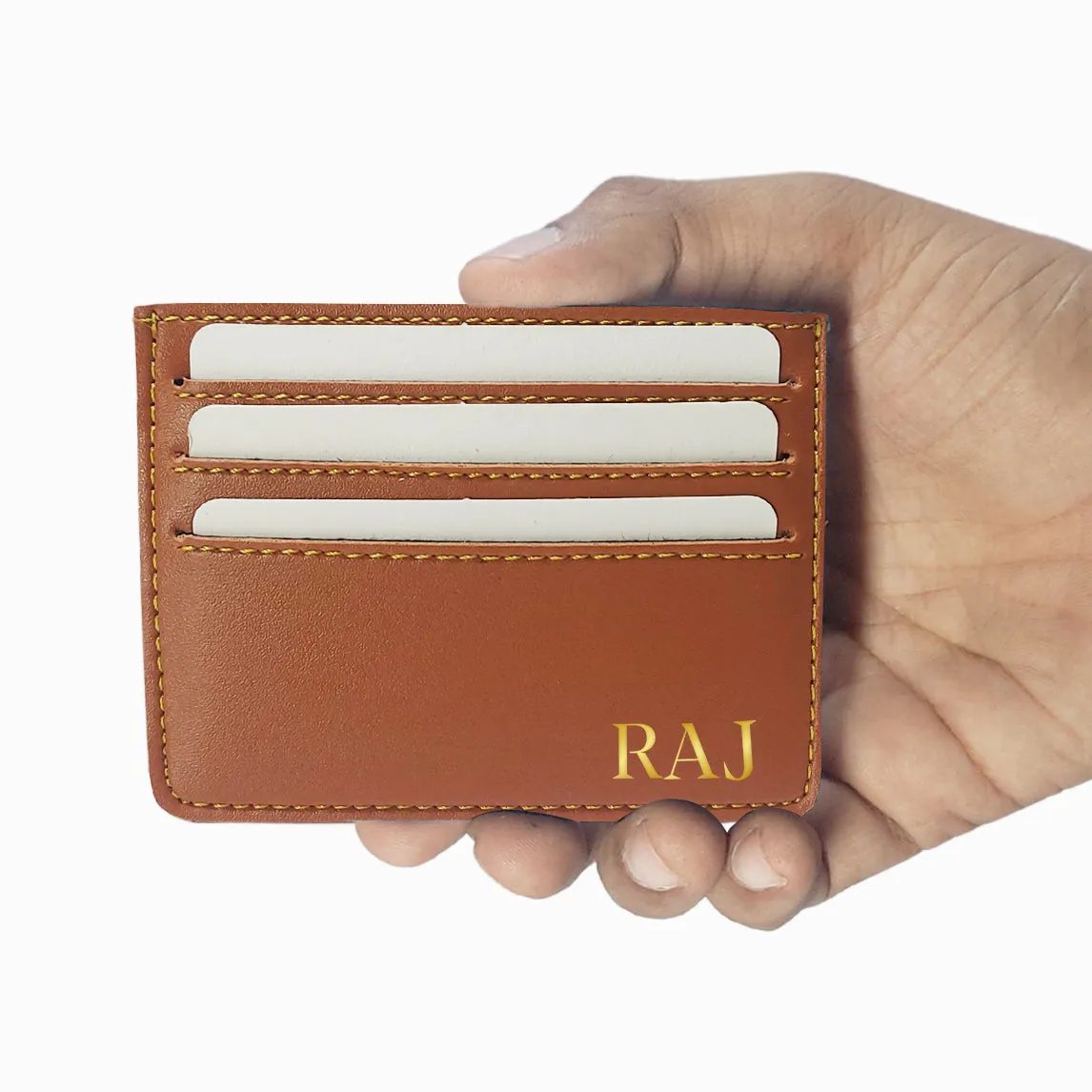 Personalized Card Wallet With Name for Men - Brown