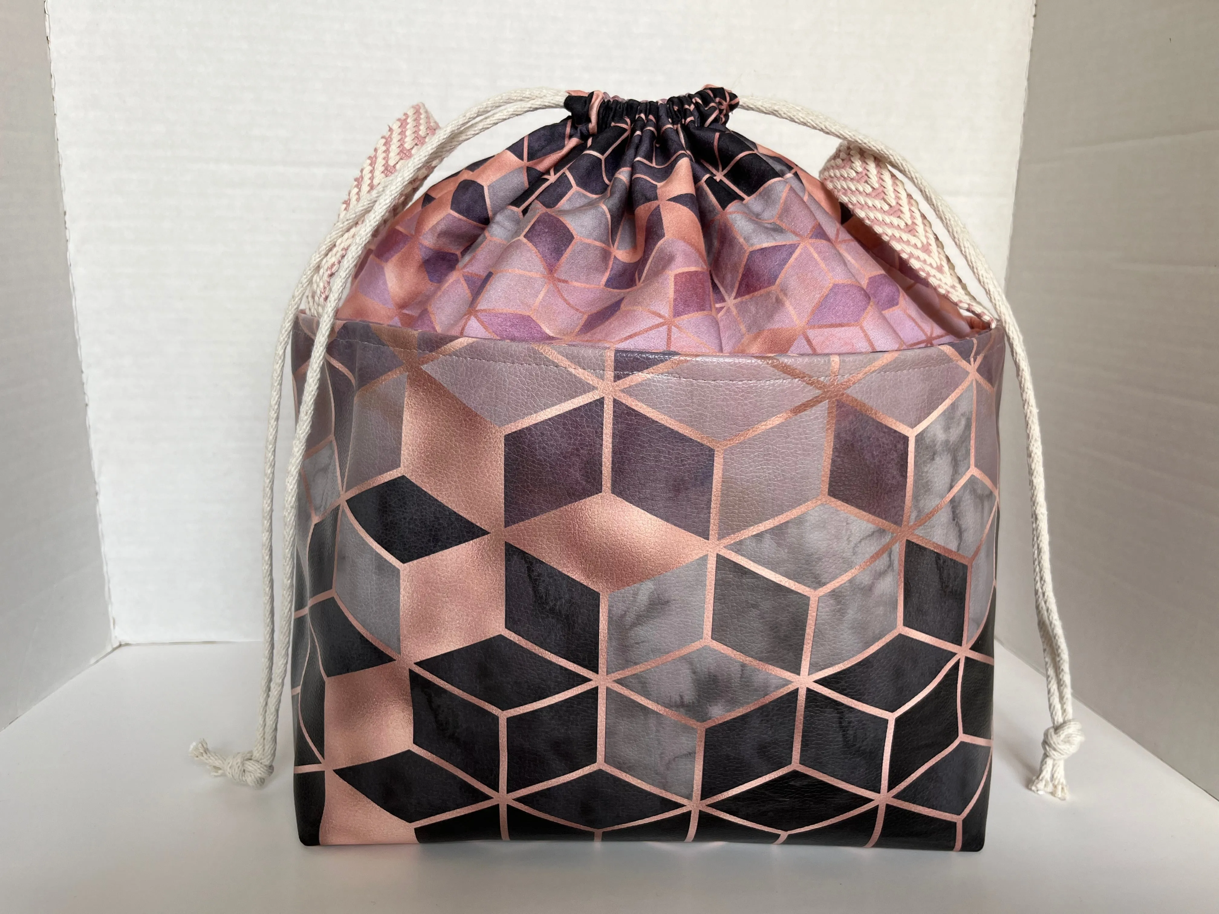 Pink and Black Geos Vinyl Storage Bucket, Project Bag