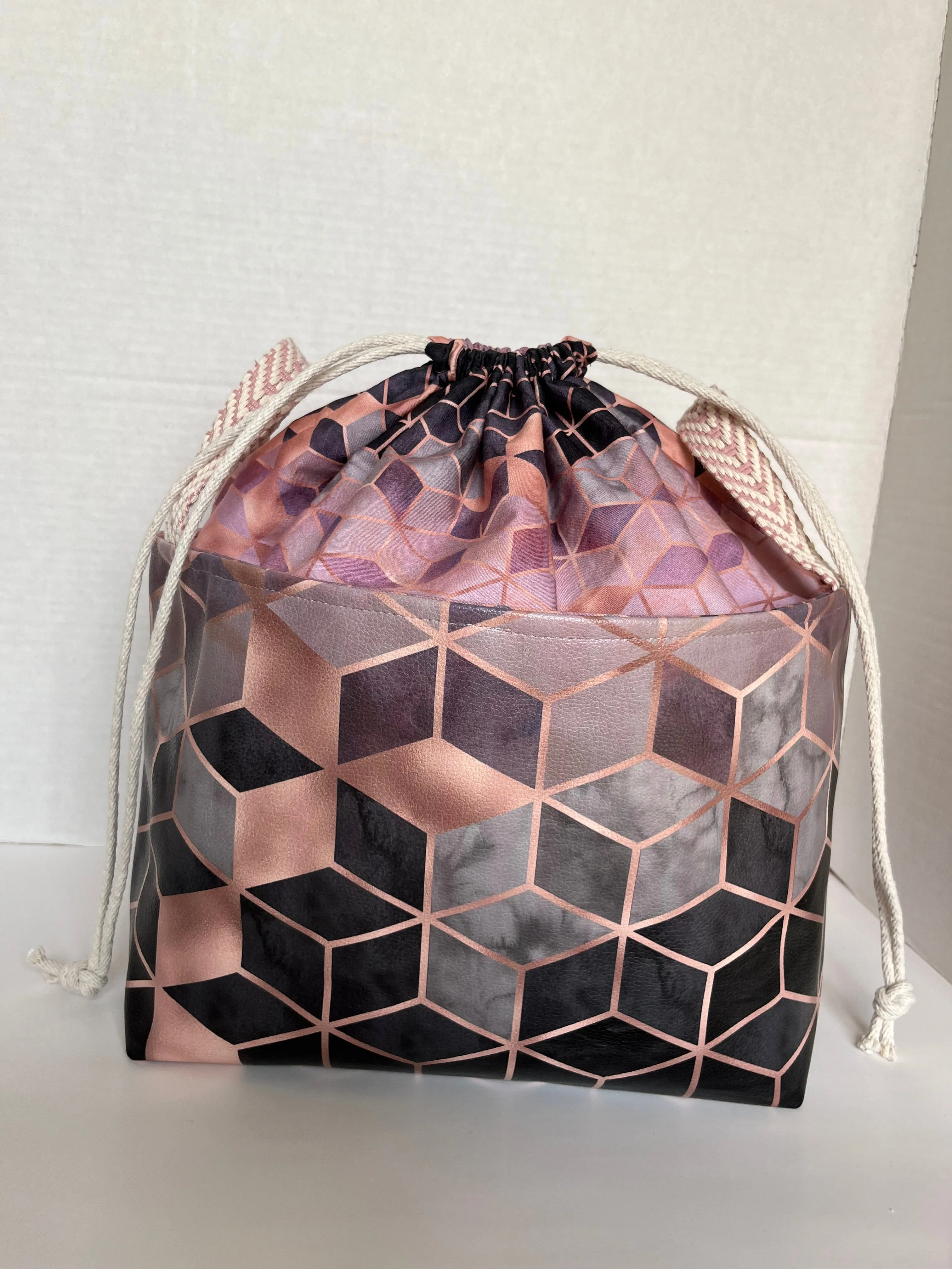 Pink and Black Geos Vinyl Storage Bucket, Project Bag