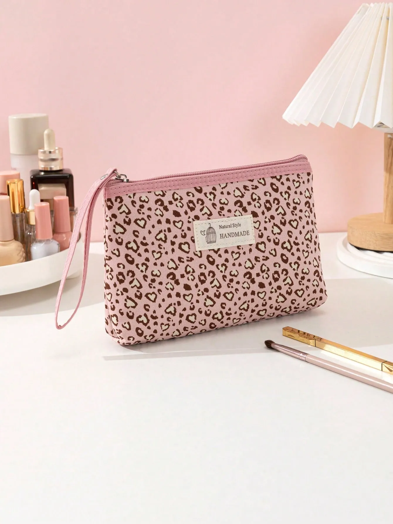 Pink Leopard Makeup Bag Cosmetic Organizer Toiletries Bag Makeup Organizer Zip