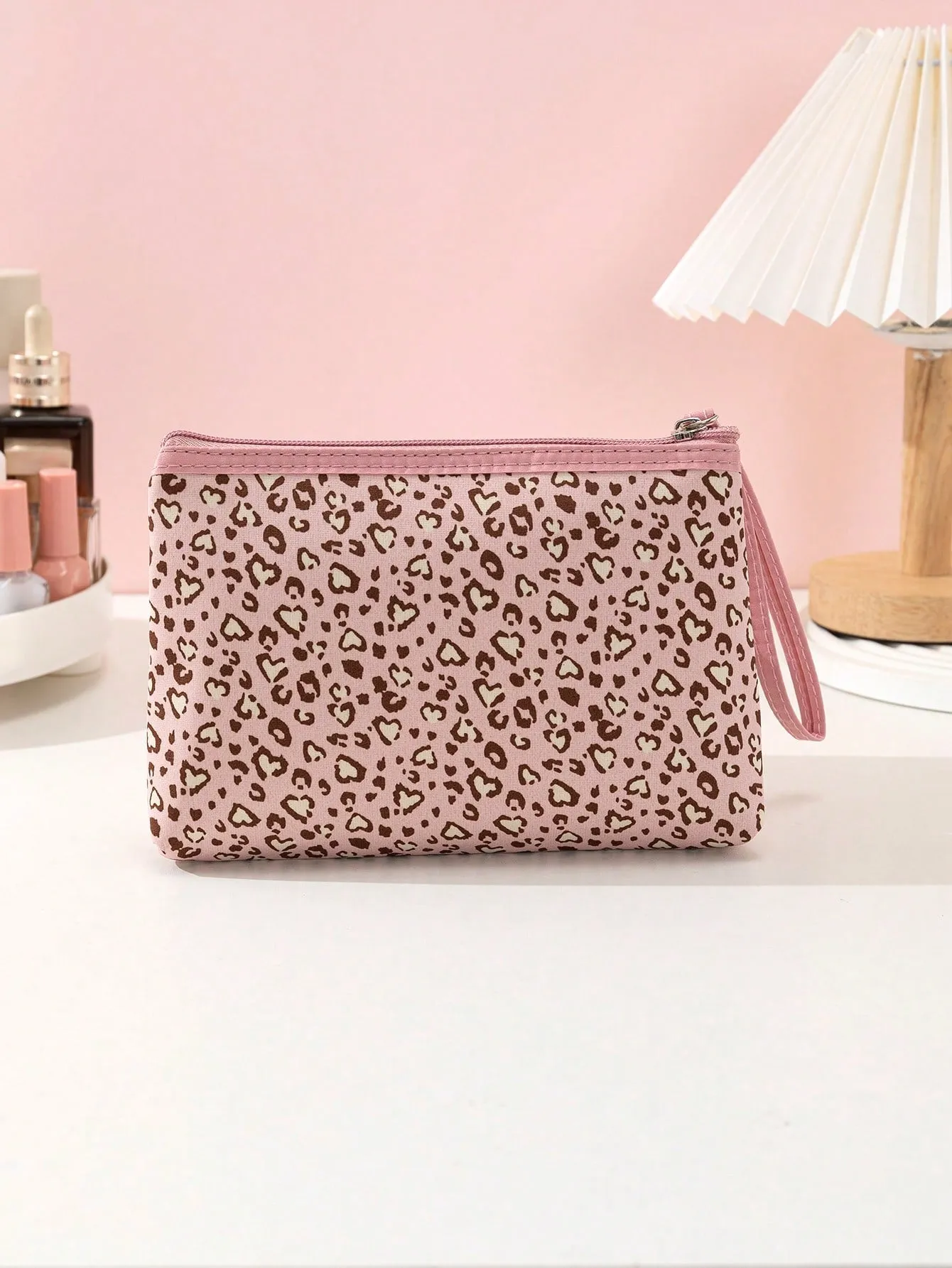 Pink Leopard Makeup Bag Cosmetic Organizer Toiletries Bag Makeup Organizer Zip