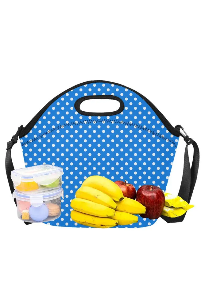 Polka Dot on Blue Neoprene Lunch Bag/Large (Model 1669)