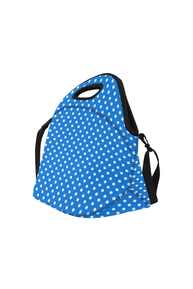 Polka Dot on Blue Neoprene Lunch Bag/Large (Model 1669)