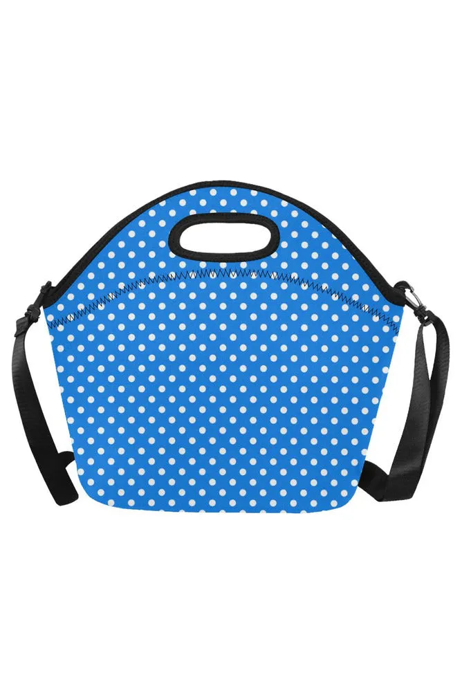 Polka Dot on Blue Neoprene Lunch Bag/Large (Model 1669)