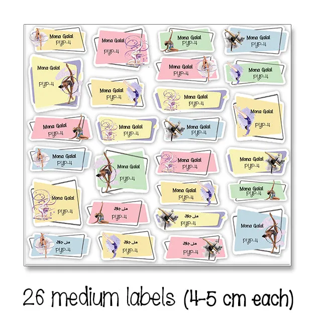 ""Gymnastics" school labels packs