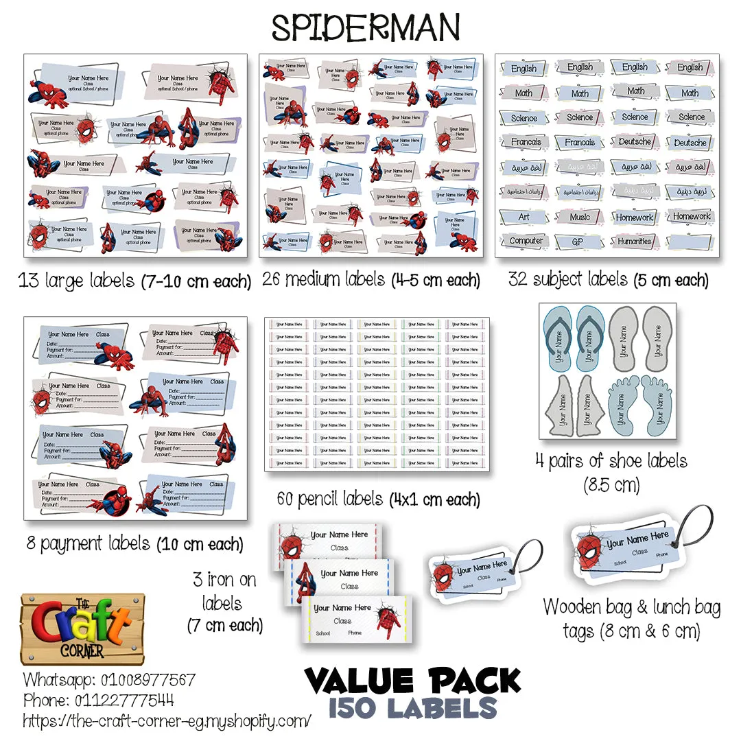 ""Spiderman" School labels packs