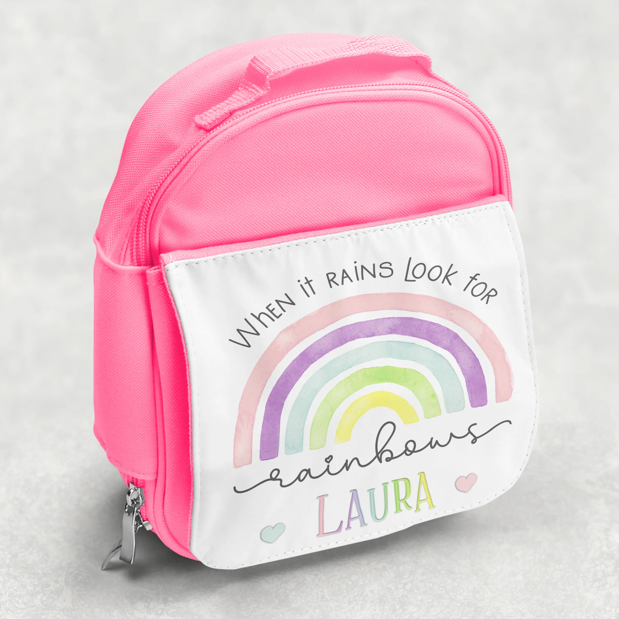 Rainbow Pastel / Blue Personalised Kids Insulated Lunch Bag