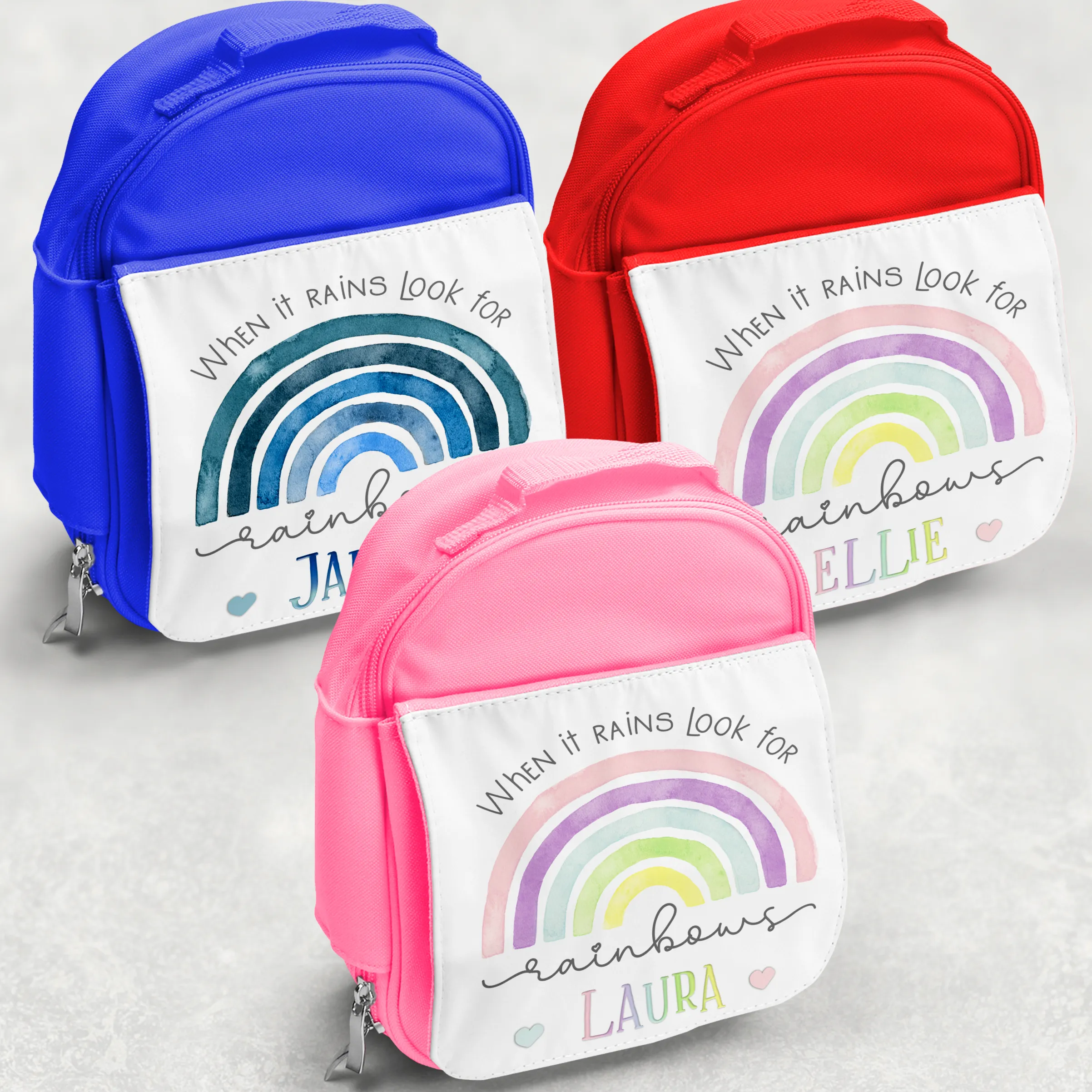 Rainbow Pastel / Blue Personalised Kids Insulated Lunch Bag