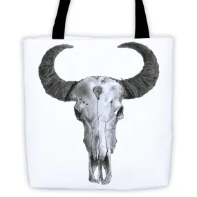 Ram Skull Black Ink Tote Bag by Robert Bowen