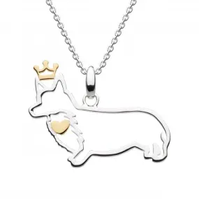 Regal Corgi with Gold Plated Heart and Crown Pendant 9376GD