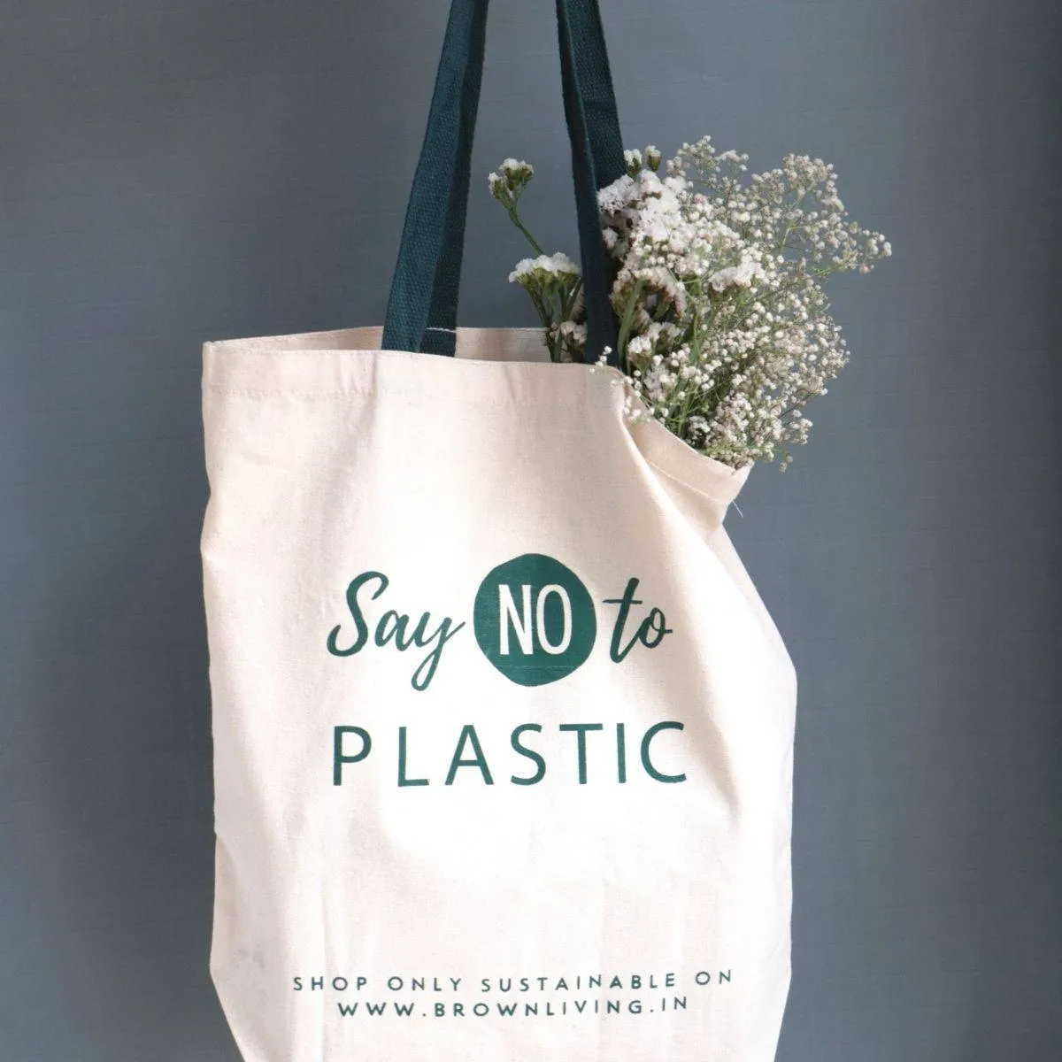 Reusable Cotton Tote Bag - Say No To Plastic - Off White