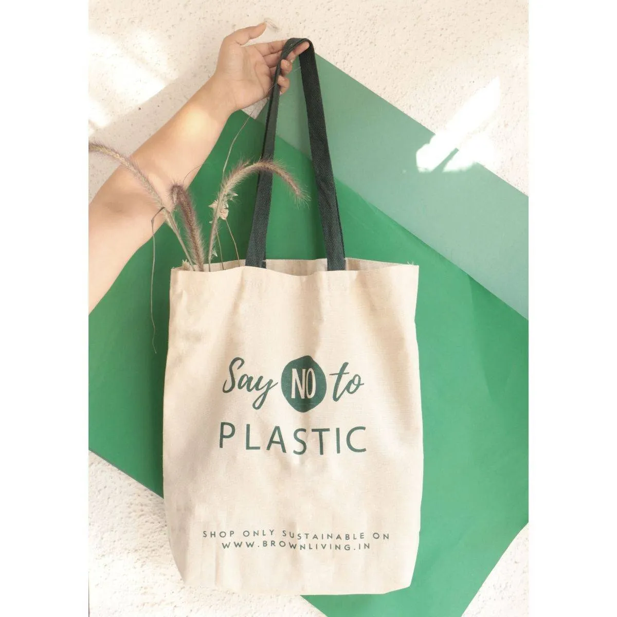 Reusable Cotton Tote Bag - Say No To Plastic - Off White