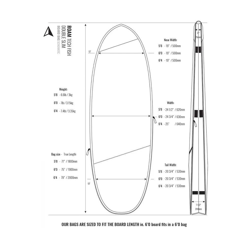 Roam Tech Double Slim Fish/Hybrid Shortboard Surfboard Bag