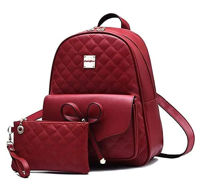 SaleBox® Fashion Girls 2-PCS Fashion Cute Stylish Leather Backpack & Pouch Set for Women/School & College Girls