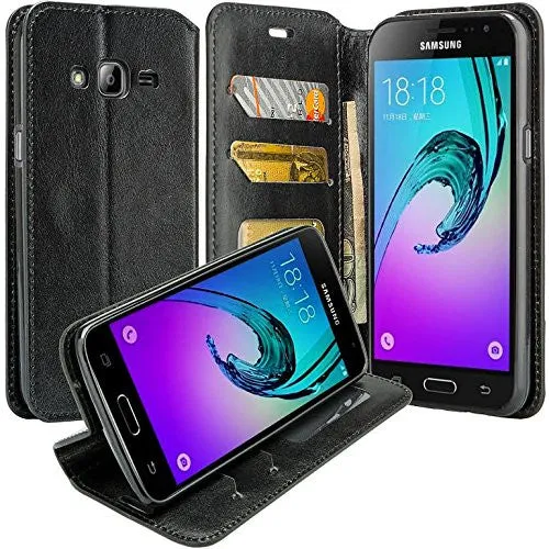 Samsung Galaxy J3 Case, J3V Case | Galaxy Express Prime Case | Galaxy Sky Case | Amp Prime Case | Galaxy Sol Pu Leather Magnetic Fold[Kickstand] Wallet Case with ID & Card Slots - Black