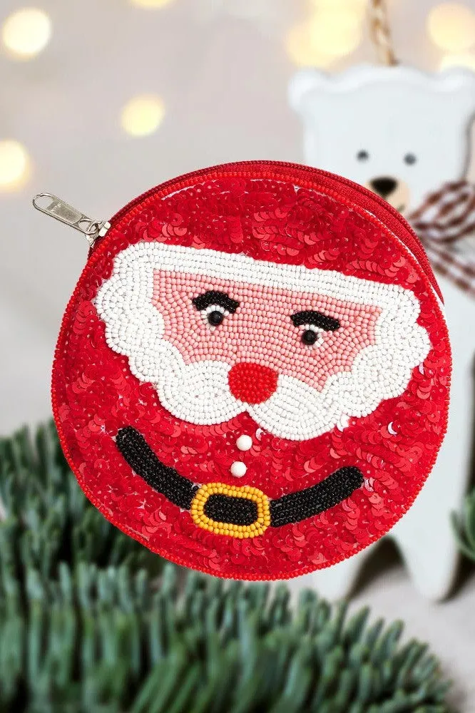 Santa Sequin Beaded Christmas Mini Pouch Bag