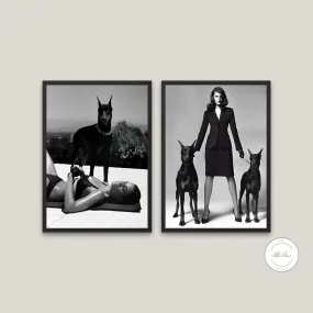 Set Of 2 Doberman Luxury Fashion Posters PRINTABLE WALL ART, Fashion Wall Art, Dog Lover, Designer Wall Art, Glam Decor